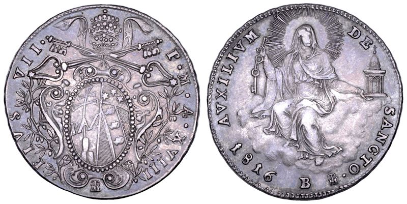 STATO PONTIFICIO. PIO VII (Gregorio Luigi Barnaba Chiaramonti), 1800-1823. Quinto di scudo A. XVIII/1816. Bologna.  - Asta Numismatica - Cambi Casa d'Aste