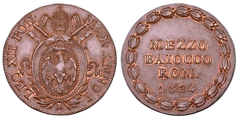 STATO PONTIFICIO. LEONE XII (Annibale Sermattei della Genga), 1823-1829. Mezzo baiocco A. I/1824. Bologna.  - Auction Numismatics - Cambi Casa d'Aste