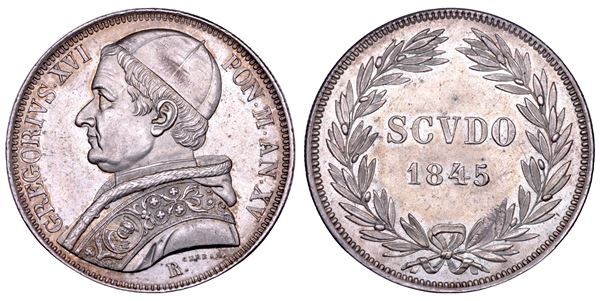 STATO PONTIFICIO. GREGORIO XVI (Bartolomeo Alberto Cappellari), 1831-1846. Scudo romano A. XV/1845. Roma.
