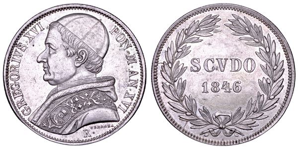 STATO PONTIFICIO. GREGORIO XVI (Bartolomeo Alberto Cappellari), 1831-1846. Scudo romano A. XVI/1846. Roma.