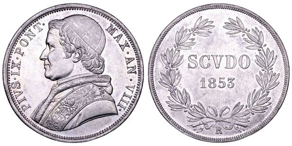 STATO PONTIFICIO. PIO IX (Giovanni Maria Mastai Ferretti), 1846-1878. Scudo romano A. VIII/1853. Roma.