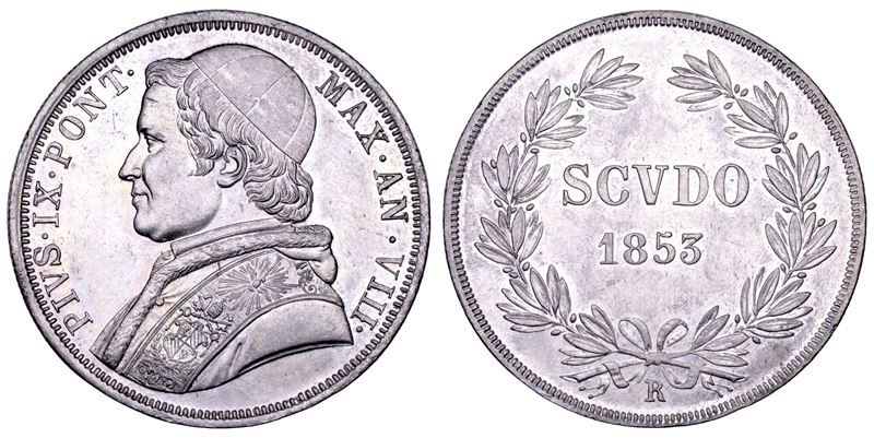 Mastai Ferretti (Pio IX), Scudo pontificio con busto, 1853, Roma