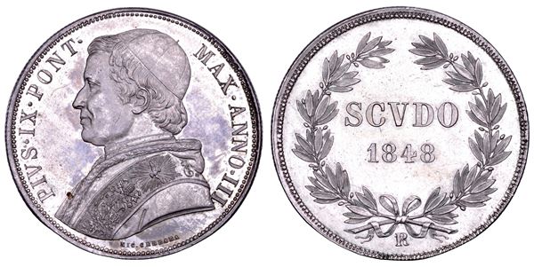 STATO PONTIFICIO. PIO IX (Giovanni Maria Mastai Ferretti), 1846-1878. Scudo romano A. III/1848. Roma.