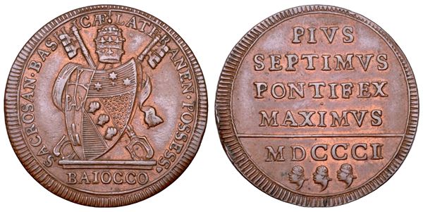 STATO PONTIFICIO. PIO VII (Gregorio Luigi Barnaba Chiaramonti), 1800-1823. Baiocco 1801. Roma. Emissione commemorativa del possesso del Laterano.