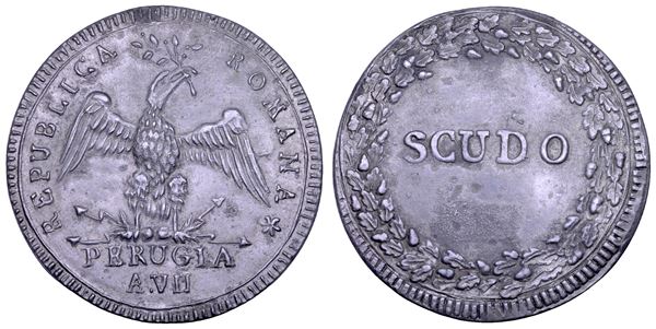 REPUBBLICA ROMANA - PERUGIA, 1798-1799. Prova dello scudo romano A. VII.