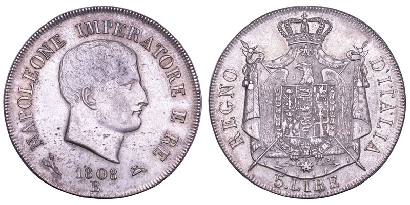 BOLOGNA. NAPOLEONE, 1805-1814. 5 Lire 1808.  - Asta Numismatica - Cambi Casa d'Aste