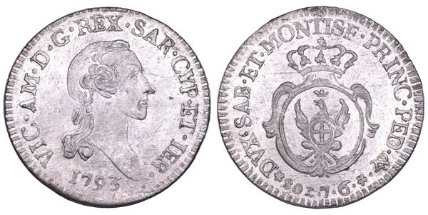 REGNO DI SARDEGNA. VITTORIO AMEDEO III DI SAVOIA, 1773-1796. 7,6 Soldi 1793.