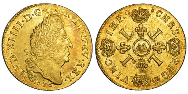 FRANCIA. LOUIS XIV, 1643-1715. Louis d’or 1696. Metz.