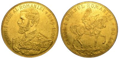 ROMANIA (Carol I), 50 Lei 1906, 40° anniversario di regno (oro)