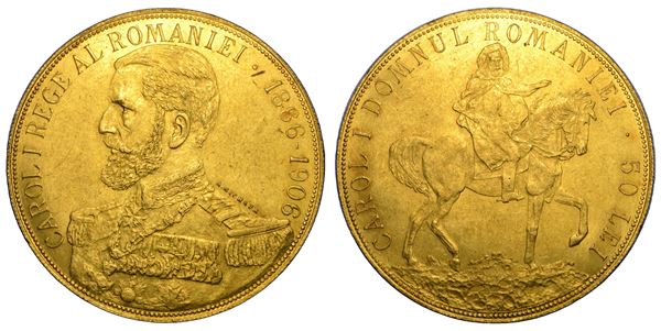 ROMANIA. CAROL I, 1866-1914. 50 Lei 1906. 40° anniversario di regno.