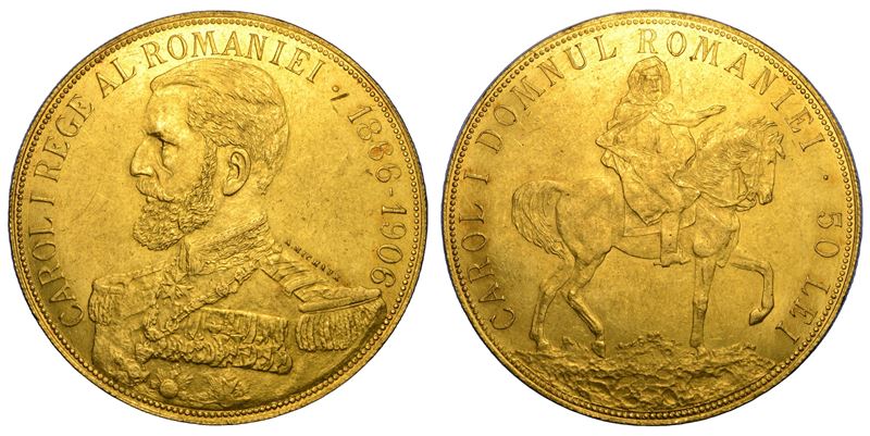 Carol I, 50 Lei, 1906 (40° anniversario di regno), oro