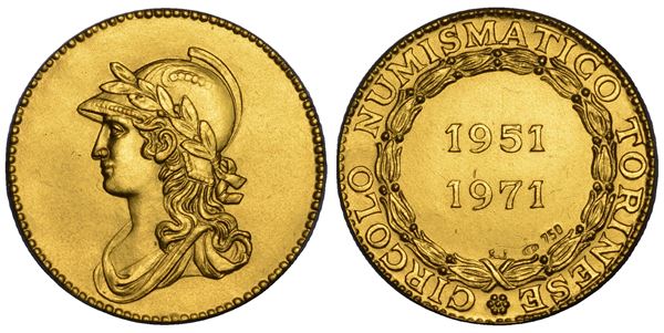 ITALIA. REPUBBLICA ITALIANA, DAL 1946. Medaglia in oro 1951-1971. Circolo Numismatico Torinese.