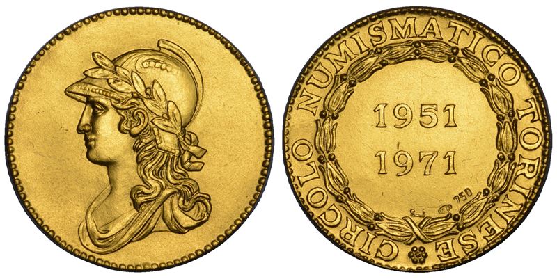 Italia, Repubblica Italiana (dal 1946), Medaglia in oro 1951-1971 del Circolo Numismatico Torines...