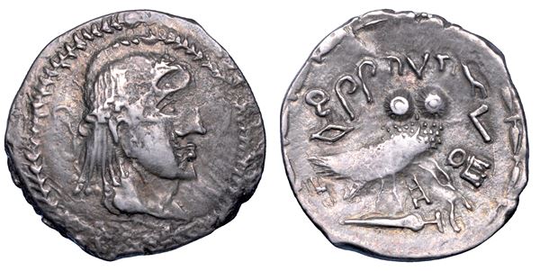 ARABIA. SABEI e HIMYARITI. Unit in argento, imitazione di Atene, circa I secolo a.C.