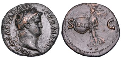 Nerone (54–68 d.C.), Assè romano con testa laureata, Roma (67 d.C.)