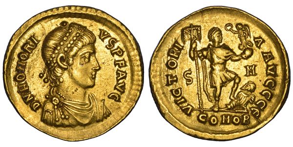 ONORIO, 393-423. Solido, anni 393-395. Sirmium.