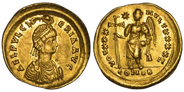 ELIA PULCHERIA (figlia di Arcadio e moglie di Marciano), 414-453. Solido coniato sotto suo fratello Teodosio II, anni 430-440. Costantinopoli.