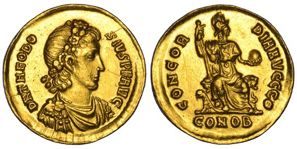 TEODOSIO I, 379-395. Solido. Costantinopoli (9a officina).