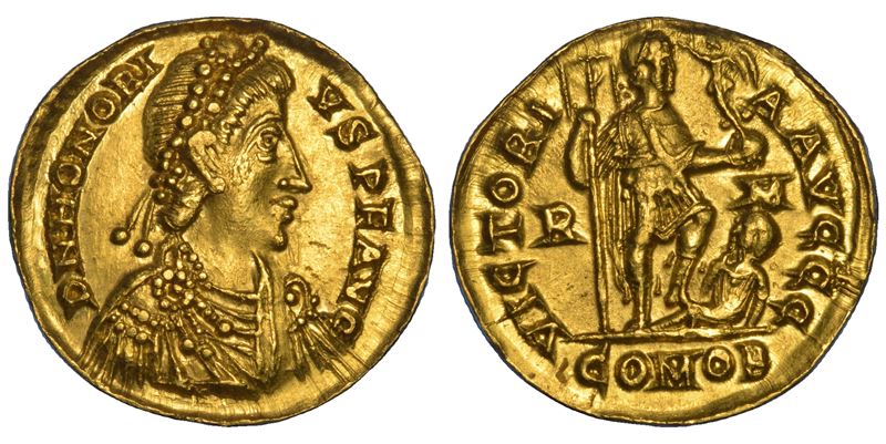 ONORIO, 393-423. Solido, anni 404-408. Roma.  - Auction Numismatics - Cambi Casa d'Aste