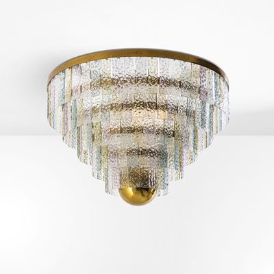 Lampada a sospensione in ottone e vetro di Murano (Arredoluce), 1965