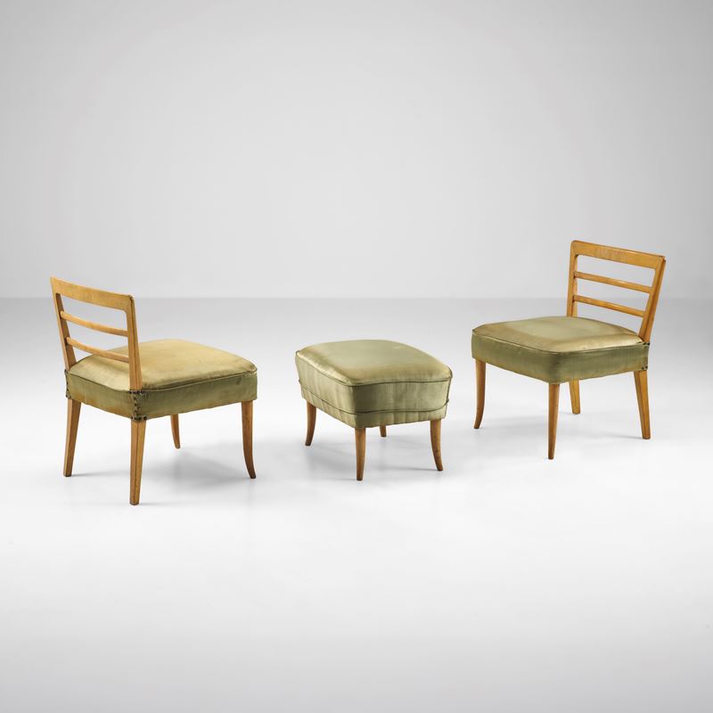 Paolo Buffa : Due sedie con pouf  - Auction Design Properties - Cambi Casa d'Aste