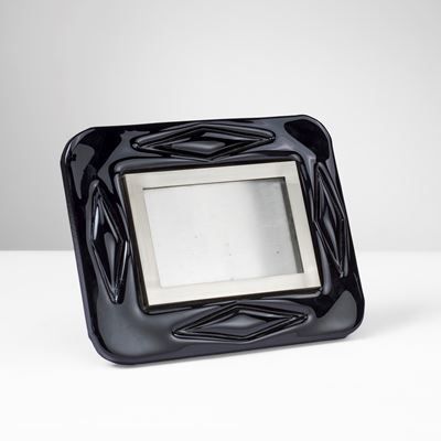 Cornice portafoto in vetro colorato e ottone nichelato