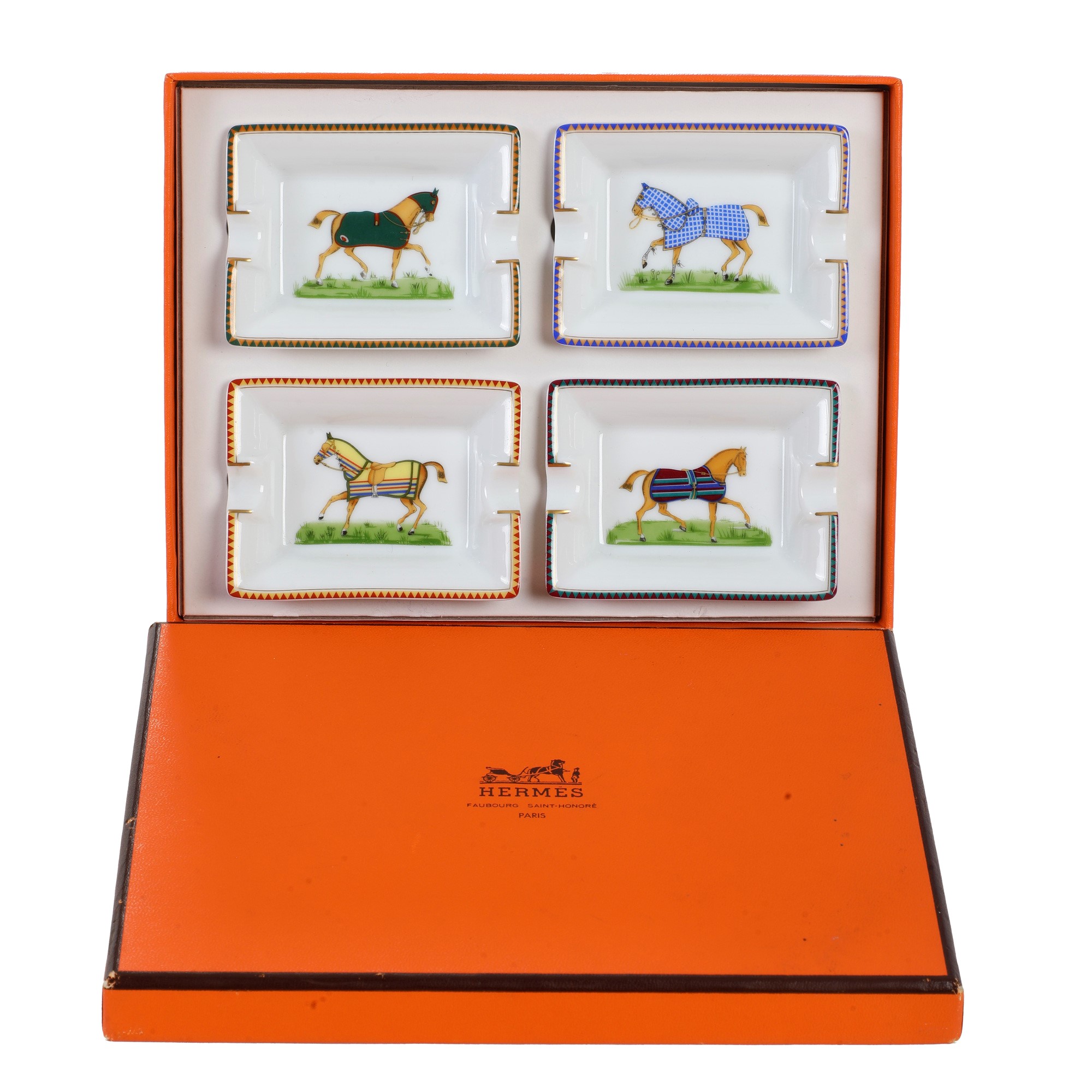Hermès, “Cheval à la couverture” – mini posacenere in porcellana, anni ’70 del XX secolo