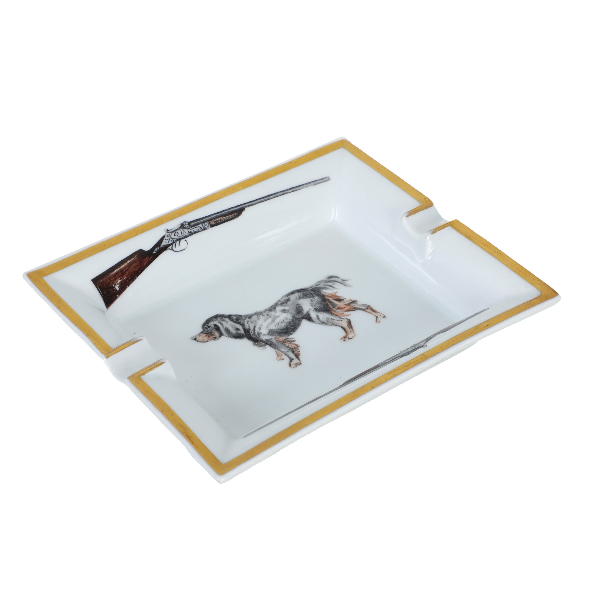 Hermès, Water Spaniel, porcellana policroma con decorazione a oro, XX secolo