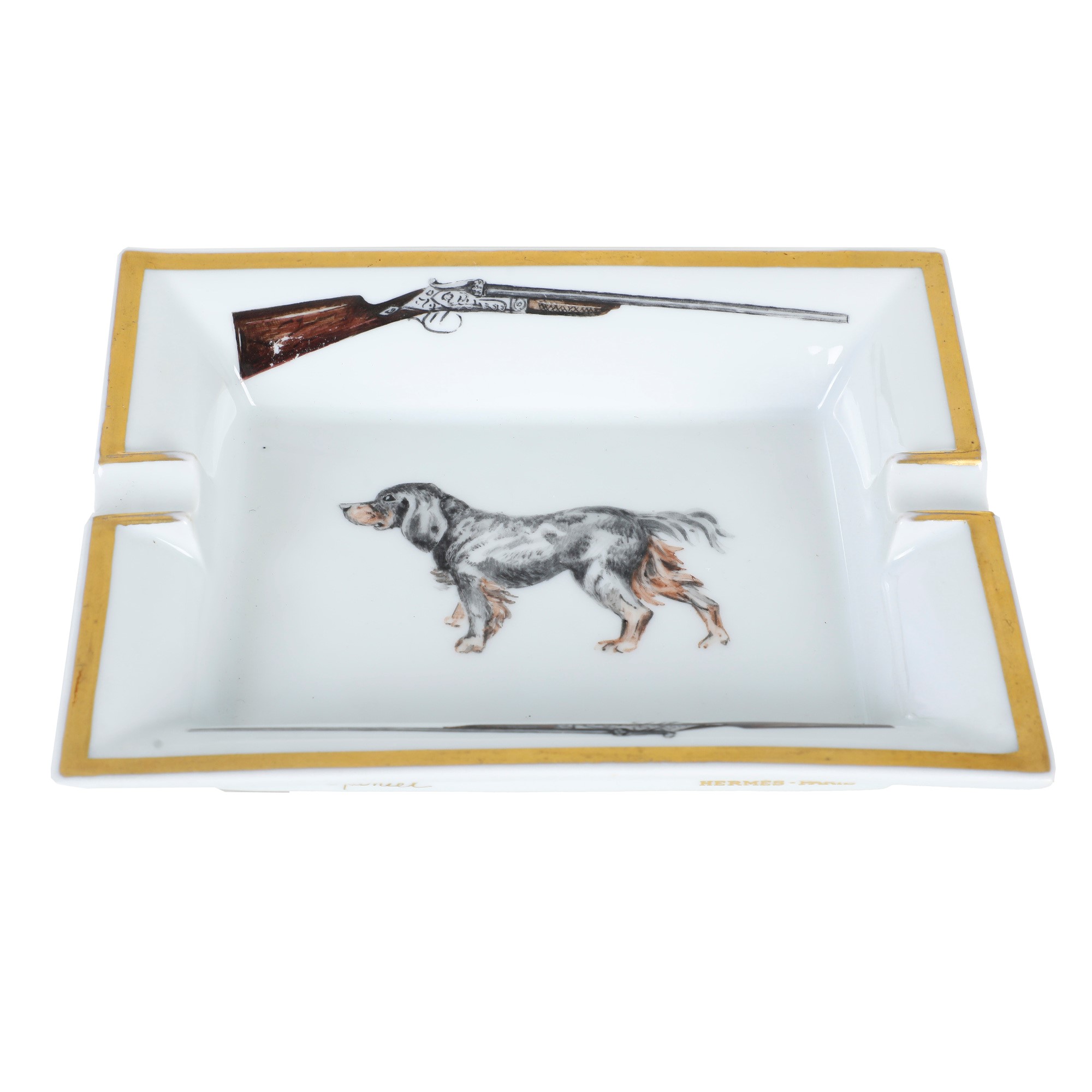 Hermès, Water Spaniel, porcellana policroma con decorazione a oro, XX secolo