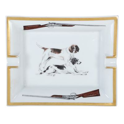 Hermès, “Chiens de meute”, porcellana decorata con coppia di cani da caccia, XX secolo