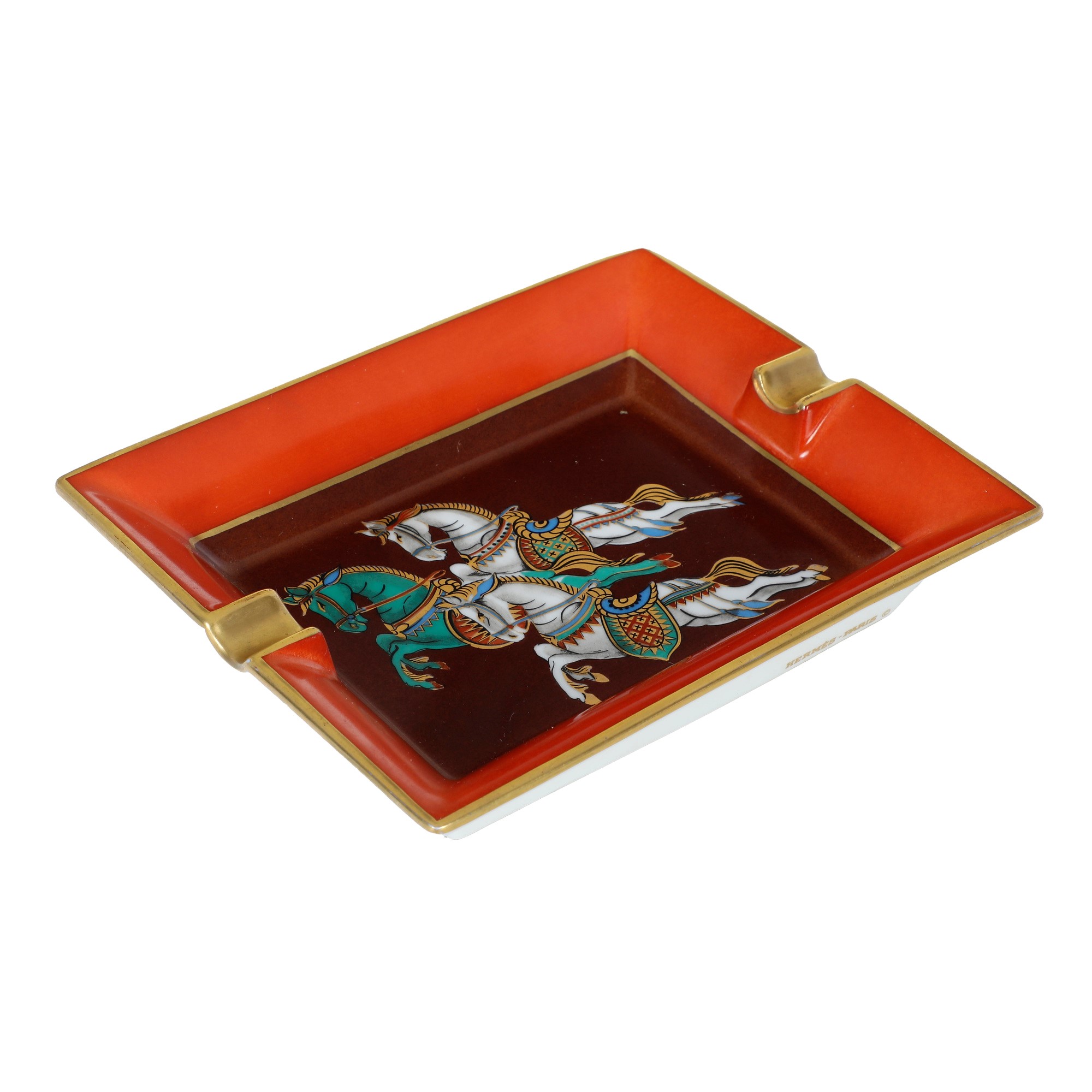 Hermès, figura decorativa in porcellana con cavalli in movimento, XX secolo