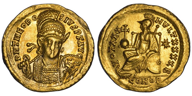 TEODOSIO II, 402-450. Solido, anni 430–440. Costantinopoli.  - Auction Numismatics - Cambi Casa d'Aste