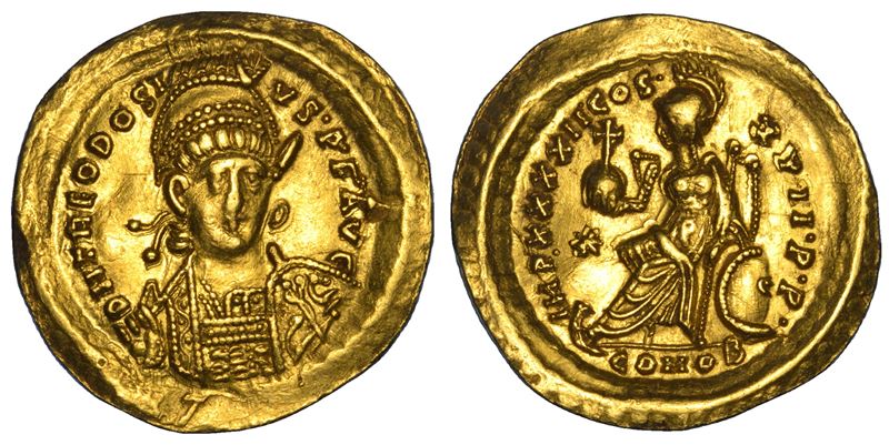 TEODOSIO II, 402-450. Solido, anni 443-450. Costantinopoli.  - Asta Numismatica - Cambi Casa d'Aste