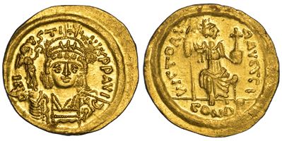 Giustino II, Solido (565–578) in oro, Costantinopoli