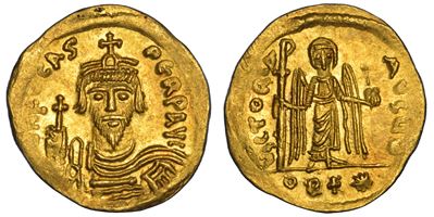 Focas (602–610), Solido aureo con busto e Victoria con staurogramma e globo crucigero