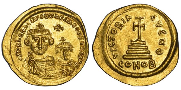 ERACLIO ED ERACLIO COSTANTINO, 610-641. Solido, anni 616-625. Costantinopoli.