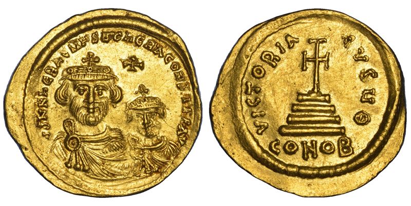 Eraclio I e Eraclio Costantino, Solido in oro, 610–641 (Costantinopoli)