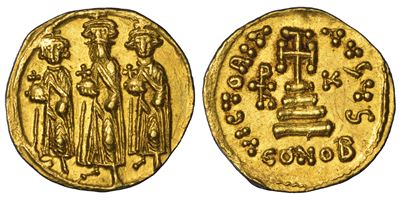 Eraclio ed Eraclio Costantino ed Eraclona, Solido, Costantinopoli (629-631 circa)