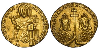 Costantino VII Porfirogenito e Romano I Lecapeno, Solido, Cristo Pantocratore (stella) e busti co...