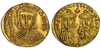 Costantino V e Leone IV, Leone III, Solido bizantino (741–775), oro, Costantinopoli