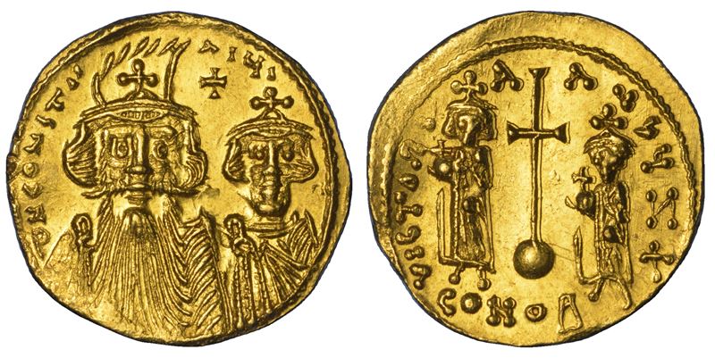 COSTANTE II, COSTANTINO IV, ERACLIO E TIBERIO, 659–668. Solido, anni 659-661. Costantinopoli.  - Auction Numismatics - Cambi Casa d'Aste