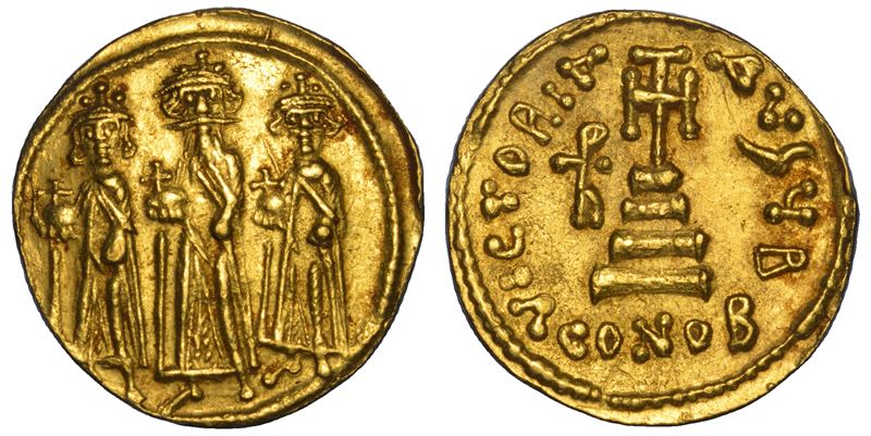 ERACLIO, con ERACLIO COSTANTINO ed ERACLONA, ​​610-641. Solido. Costantinopoli, anni 636/7 (?).  - Auction Numismatics - Cambi Casa d'Aste