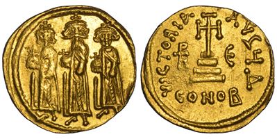 Eraclio, Solido con Eraclio Costantino ed Eraclona, Costantinopoli, anni 636/7 (?).