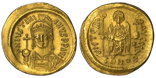GIUSTINIANO I, 527–565. Solido. Costantinopoli.