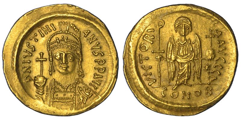 GIUSTINIANO I, 527–565. Solido. Costantinopoli.  - Auction Numismatics - Cambi Casa d'Aste
