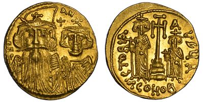 Monete bizantine, Costante II e Costantino IV, Solido in oro, 641–668 ca. (Costantinopoli)