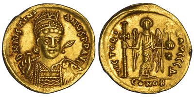 Giustiniano I, Solido (527–565 d.C.), conio a Costantinopoli, anni 537–542