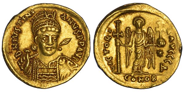 GIUSTINIANO I, 527–565. Solido, anni 537-542. Costantinopoli.