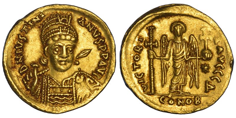 GIUSTINIANO I, 527–565. Solido, anni 537-542. Costantinopoli.  - Asta Numismatica - Cambi Casa d'Aste
