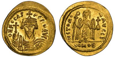 Focàs, 602–610 d.C., Solido con busto frontale e Cristo nel rovescio